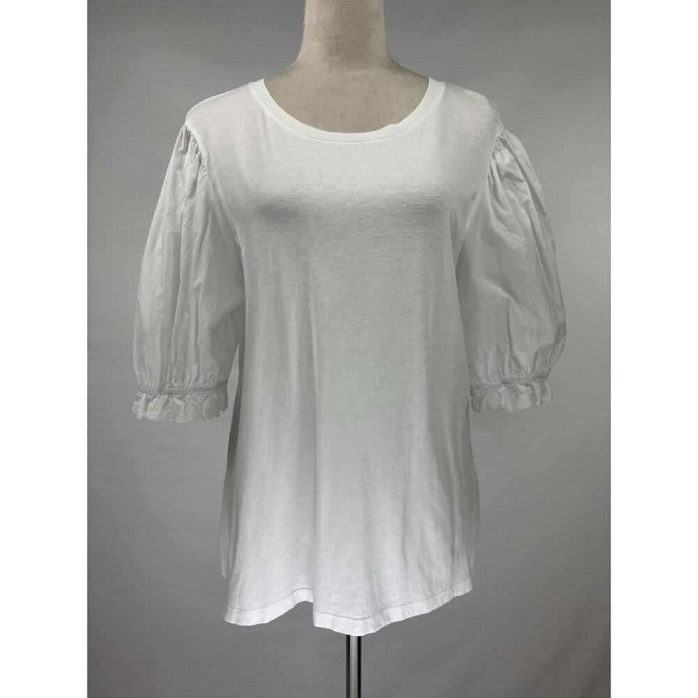 Rails Laurel Tee White Large Stretch Short Sleeve Eyelet Puff Sleeves